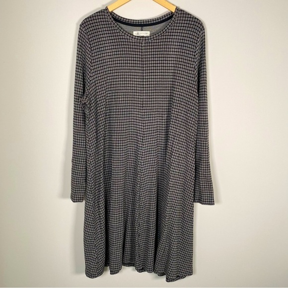 Lou & Gray For LOFT Plaid Stretchy Flowy Long Sleeve Midi Dress Modest Size XL - Picture 1 of 5